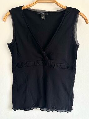 Vintage Y2K H&M Tank Top Black Grunge Whimsigoth Fairy V Neck Mesh Sheer Small